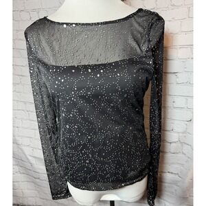 Rave City Y2K Whimsy Grunge Goth Party Sheer Black Long Sleeve Mesh Top L